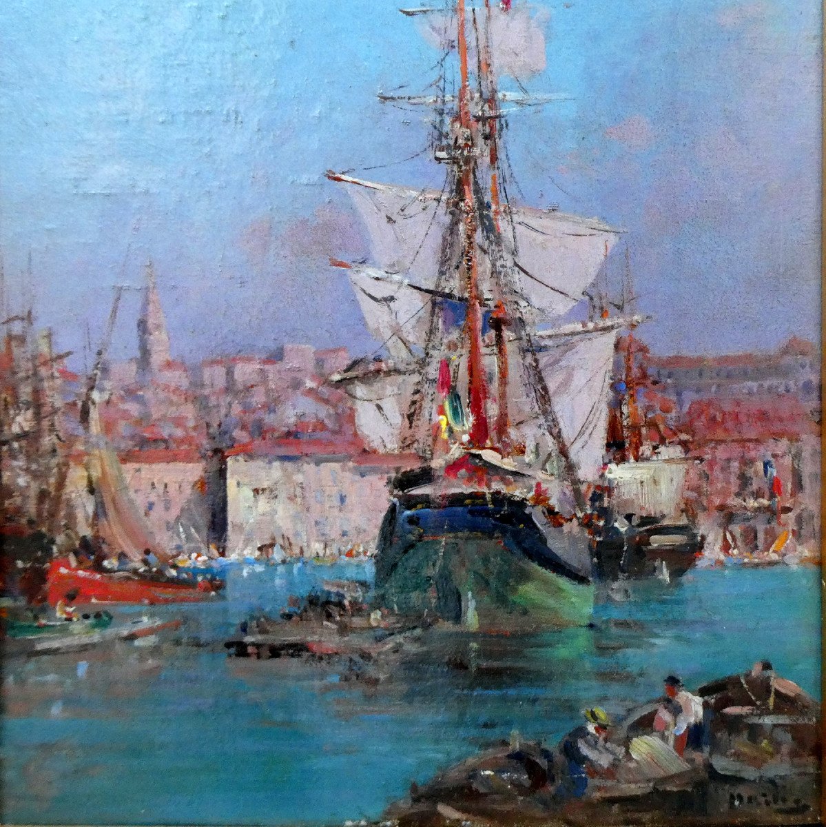 François Nardi (1861-1936) In The Old Port Of Marseille-photo-3