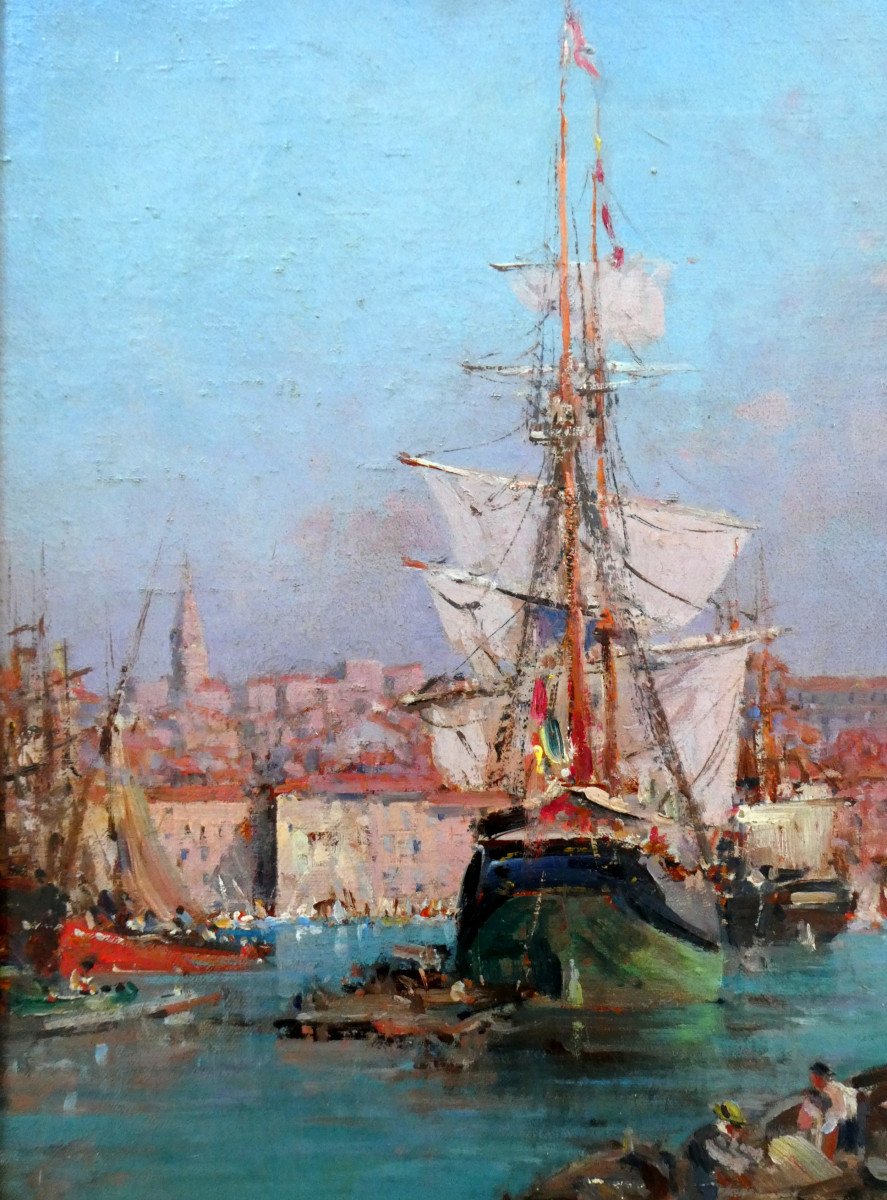 François Nardi (1861-1936) In The Old Port Of Marseille-photo-3