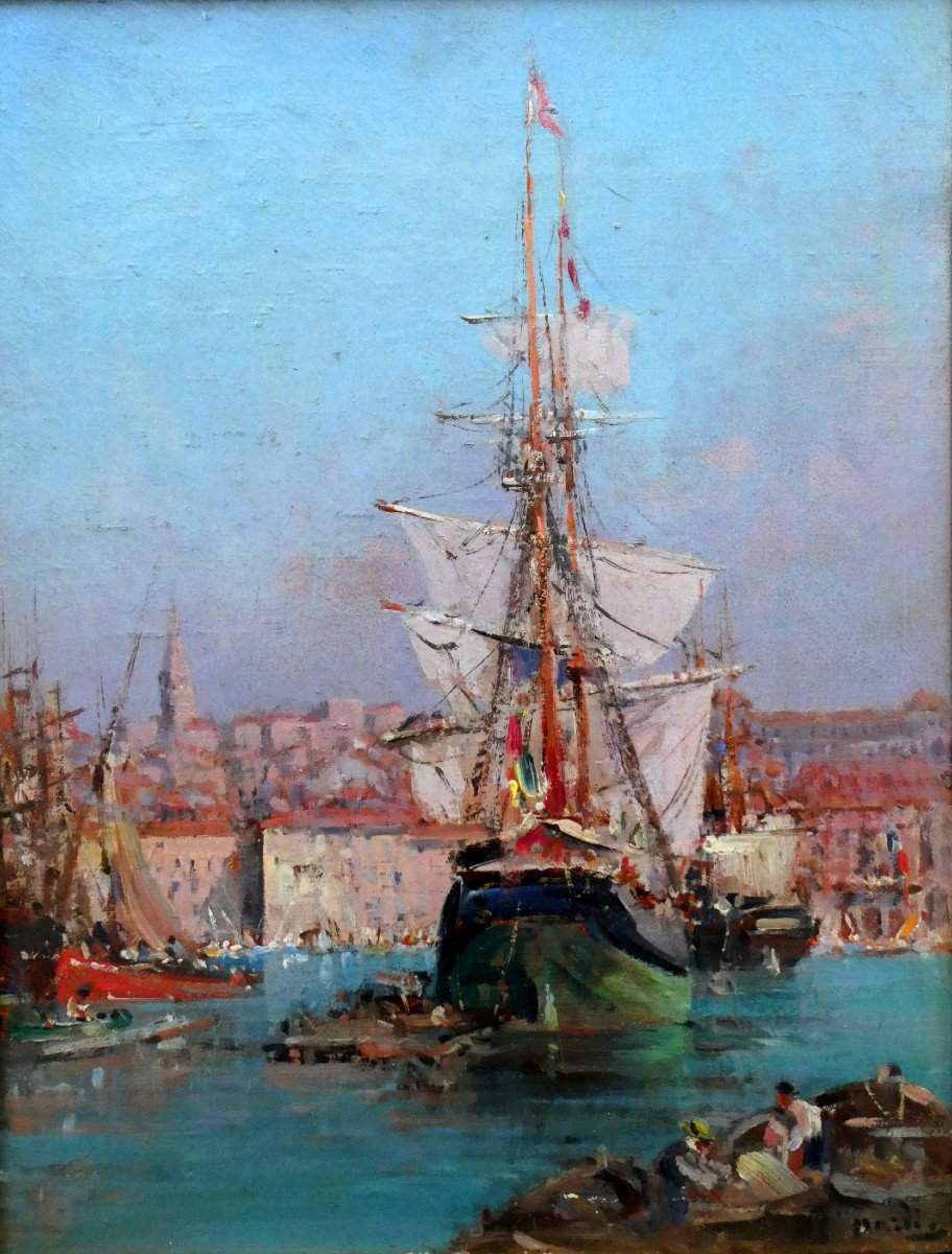 François Nardi (1861-1936) In The Old Port Of Marseille