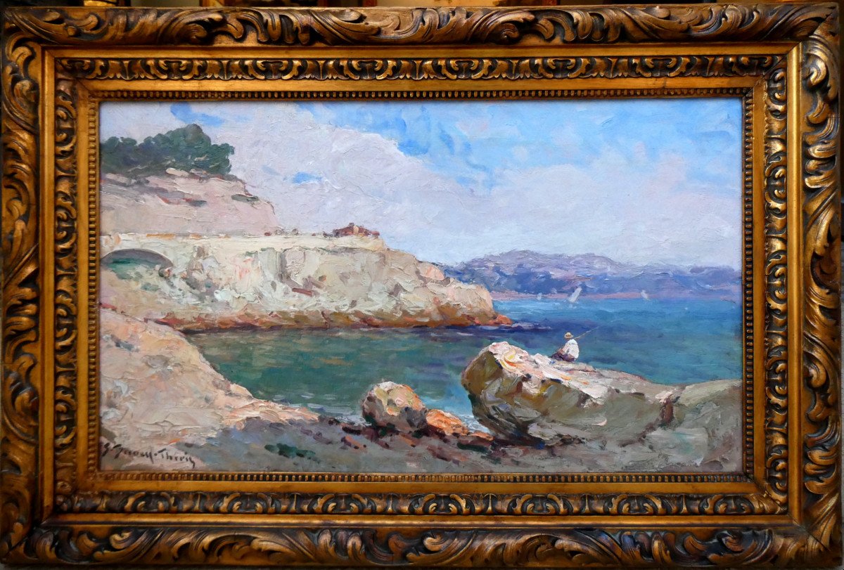 Sauveur Bernay-théric (1874-1963) Pêcheur à La Ligne Sur Les Rochers De La Corniche à Marseille-photo-2