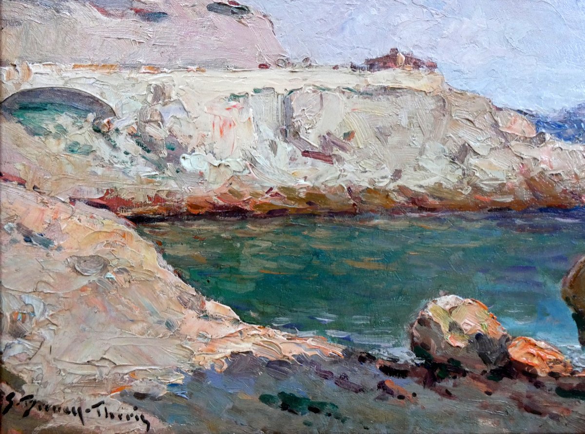 Sauveur Bernay-théric (1874-1963) Pêcheur à La Ligne Sur Les Rochers De La Corniche à Marseille-photo-1