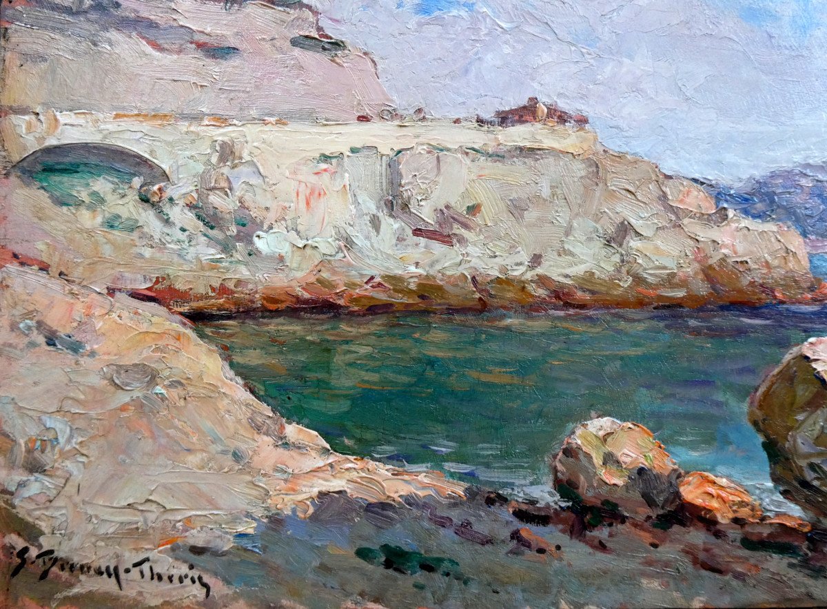 Sauveur Bernay-théric (1874-1963) Pêcheur à La Ligne Sur Les Rochers De La Corniche à Marseille-photo-3