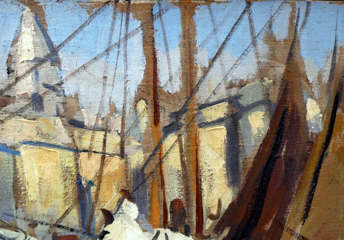 Jean Lair De La Haye (1889-?) Schooners At Quay In The Old Port Of Marseille-photo-3