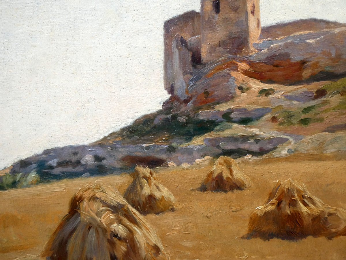 Joseph Garibaldi (1863-1941) Straw Stacks Under The Chateau De l'Hauture In Fos Sur Mer-photo-3