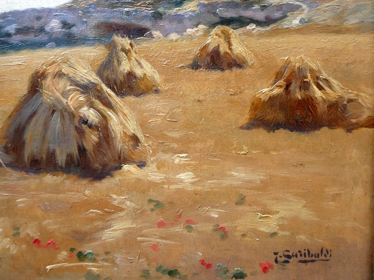 Joseph Garibaldi (1863-1941) Straw Stacks Under The Chateau De l'Hauture In Fos Sur Mer-photo-4