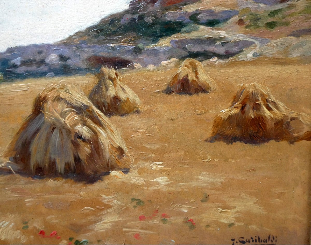 Joseph Garibaldi (1863-1941) Straw Stacks Under The Chateau De l'Hauture In Fos Sur Mer-photo-3