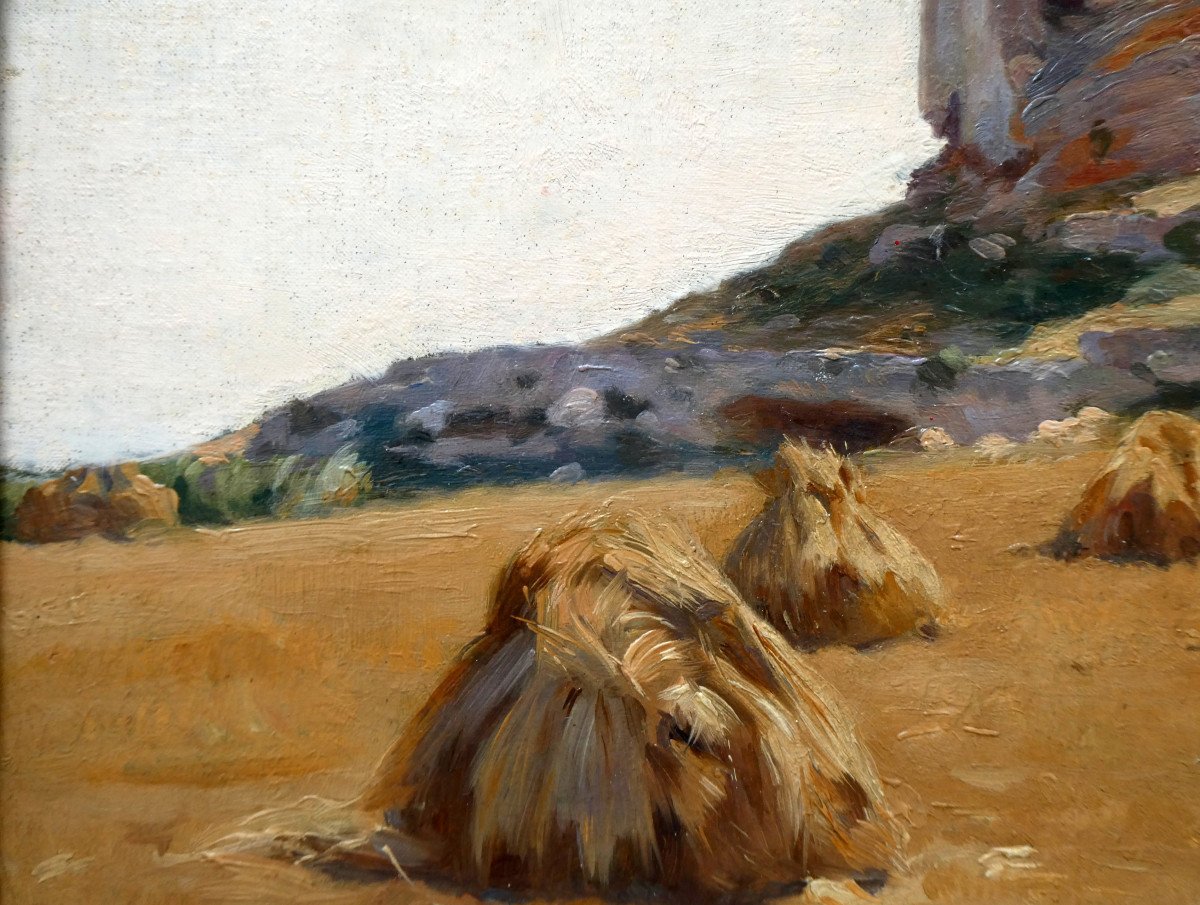 Joseph Garibaldi (1863-1941) Straw Stacks Under The Chateau De l'Hauture In Fos Sur Mer-photo-4