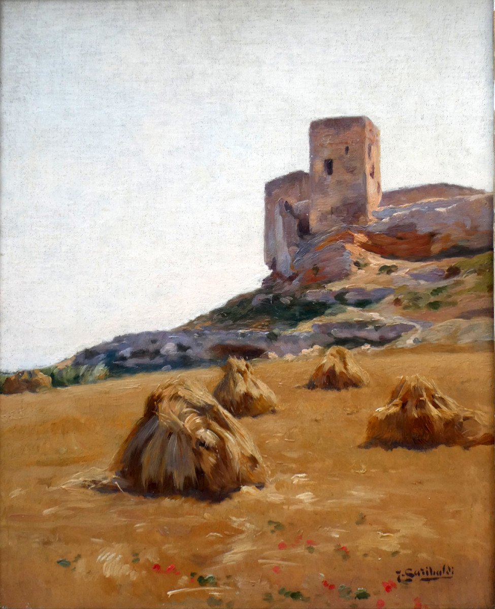 Joseph Garibaldi (1863-1941) Straw Stacks Under The Chateau De l'Hauture In Fos Sur Mer