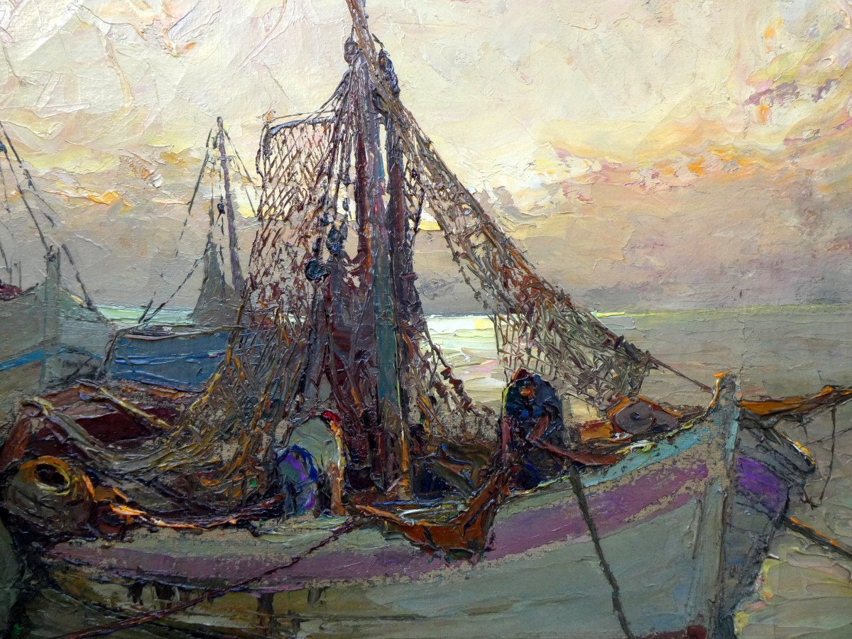 Louis Bonamici (1878-1966) Fishing Boats At Sunrise-photo-4