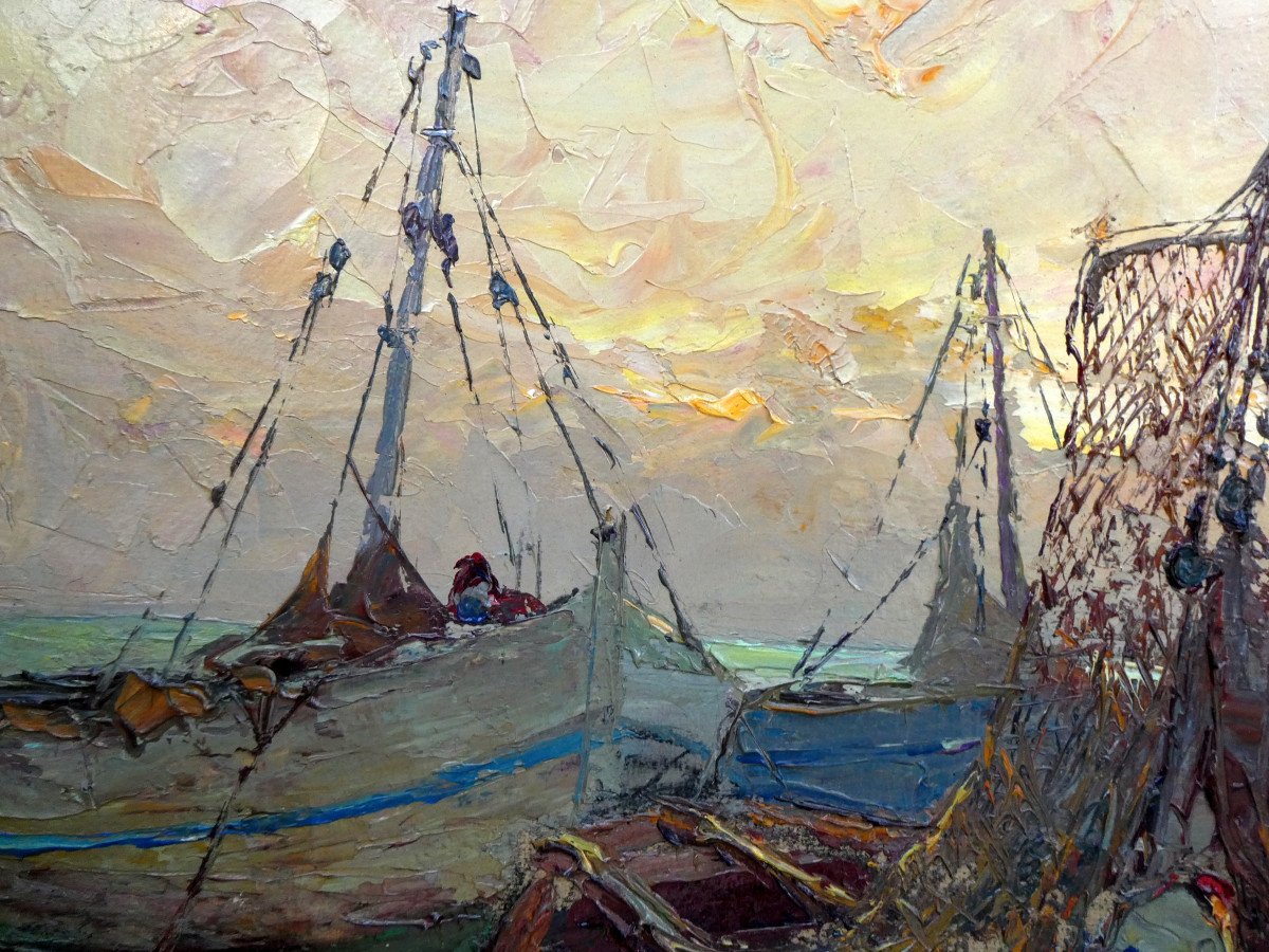 Louis Bonamici (1878-1966) Fishing Boats At Sunrise-photo-5