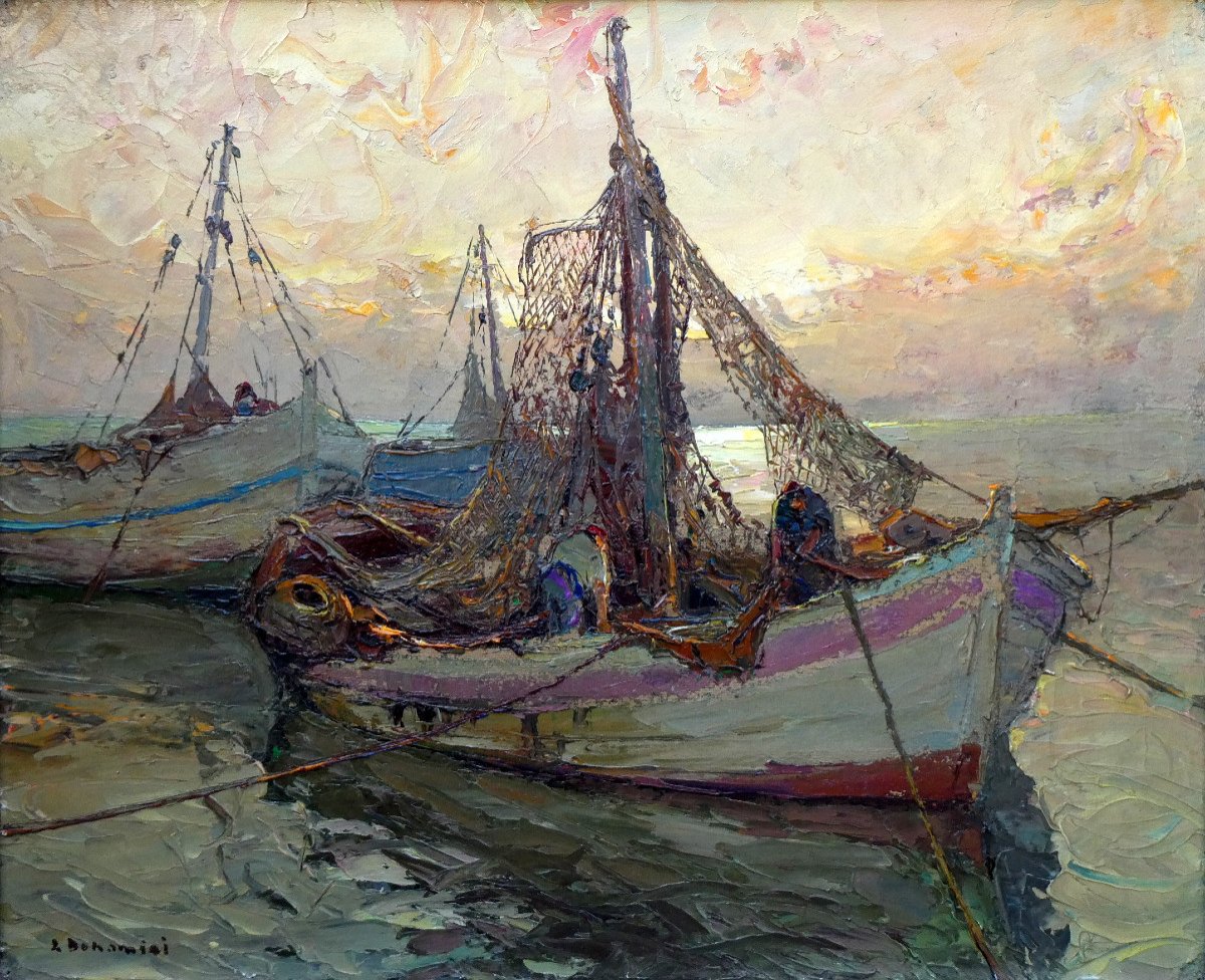 Louis Bonamici (1878-1966) Fishing Boats At Sunrise