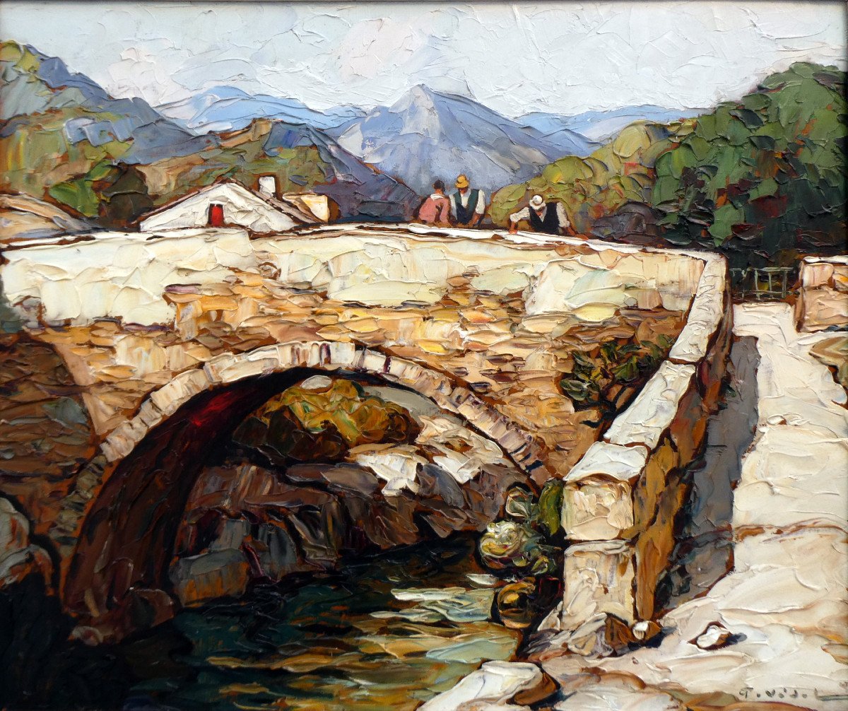 Gustave Vidal (1895-1966) Landscape At The Old Bridge - Corsica-photo-6