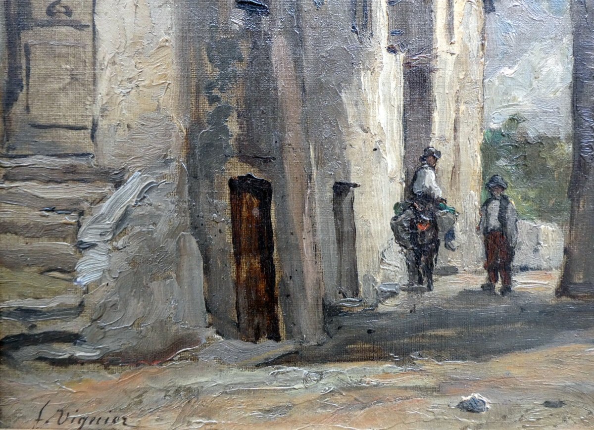 Fortuné Viguier (1841-1916) Rue De Village Animée-photo-1