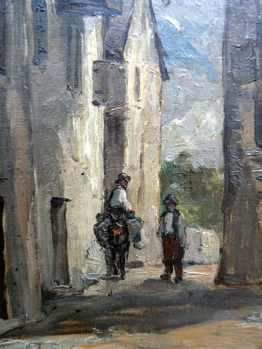 Fortuné Viguier (1841-1916) Rue De Village Animée-photo-3