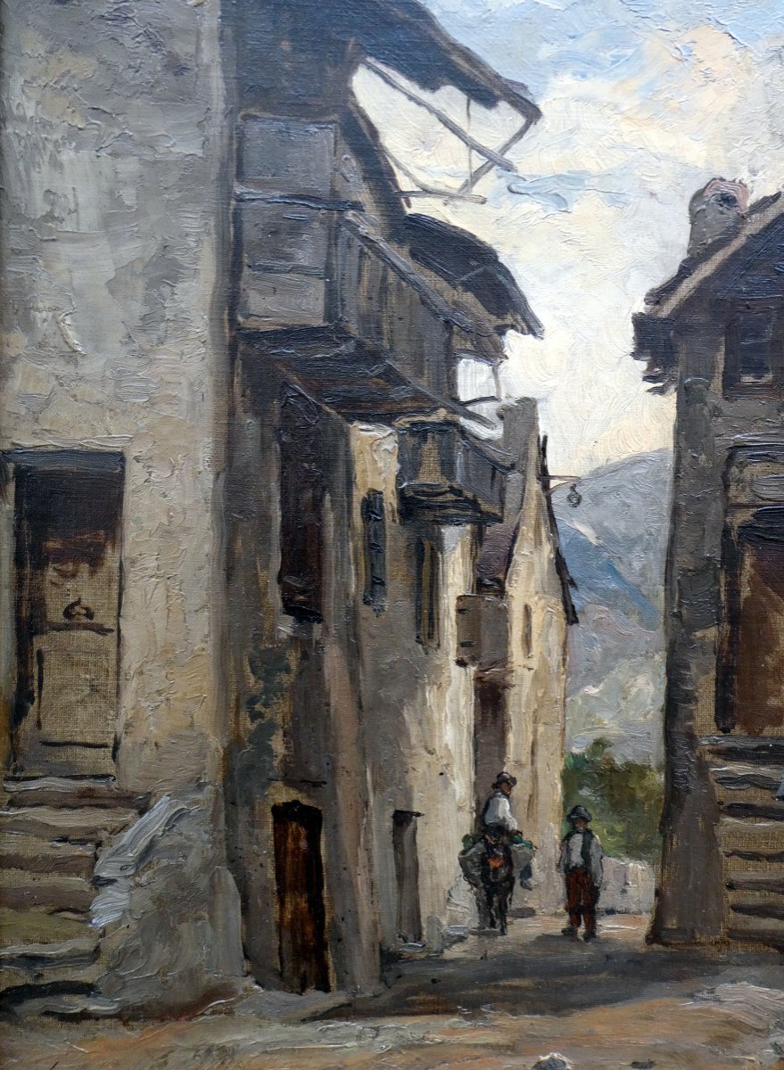 Fortuné Viguier (1841-1916) Rue De Village Animée-photo-4