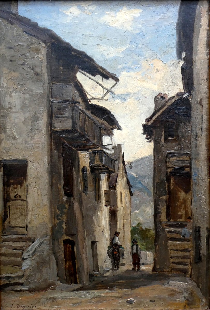 Fortuné Viguier (1841-1916) Rue De Village Animée-photo-6