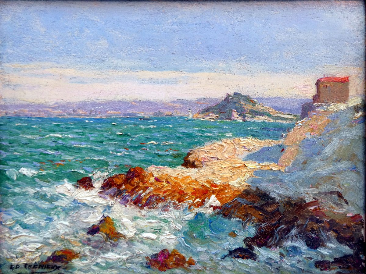 Edouard Cremieux (1856-199)  Cabanon Sur La Corniche Et l'Anse Des Catalans à Marseille-photo-6