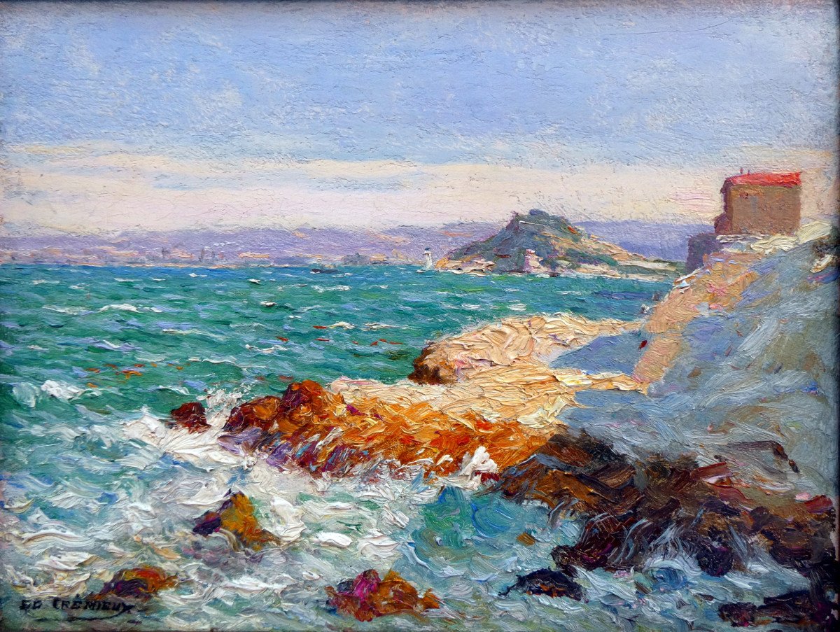 Edouard Cremieux (1856-199)  Cabanon Sur La Corniche Et l'Anse Des Catalans à Marseille