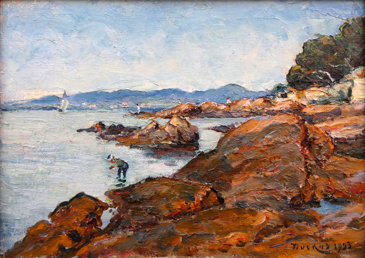 Edouard Ducros (1856-1936) Bord De Mer Dans Le Var