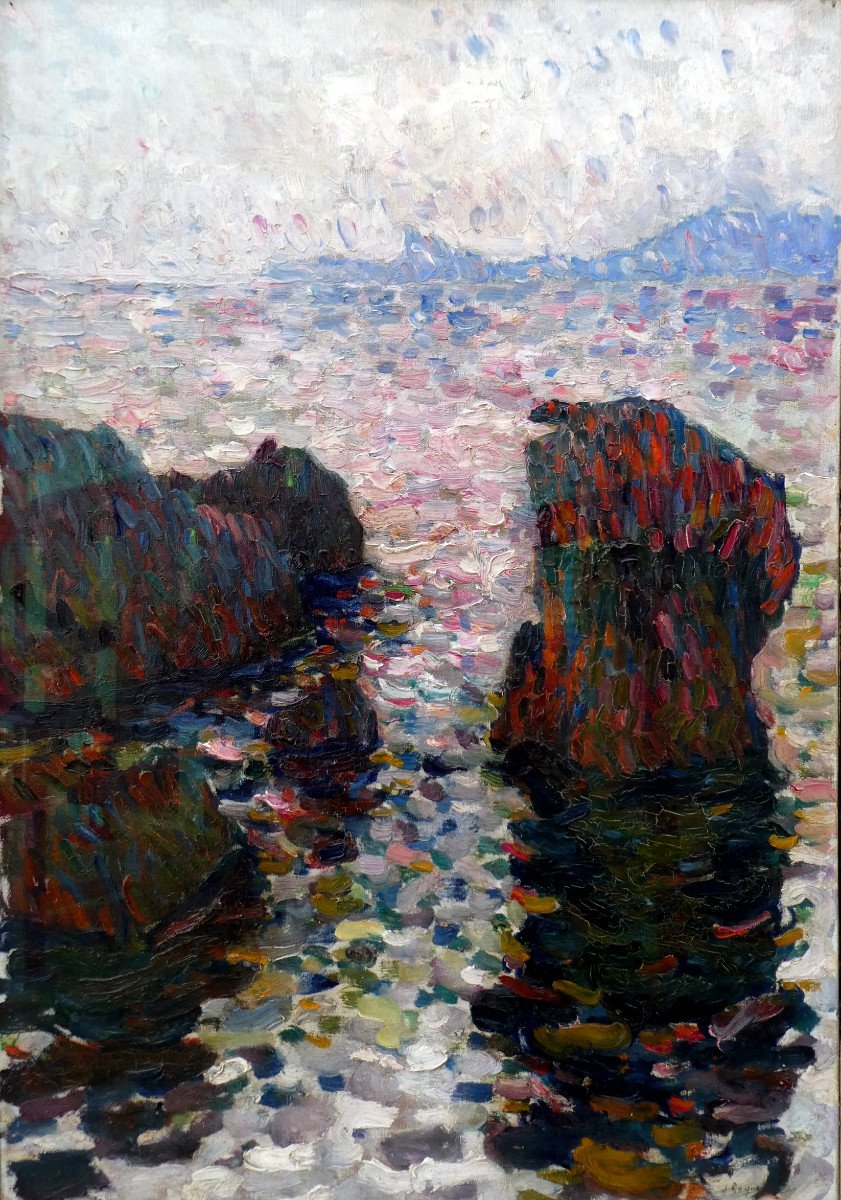 Jean Roque (1880-1925) Rochers En Bord De Mer Dans Le Var