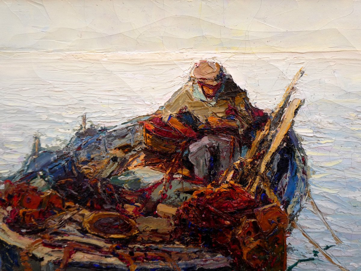 Louis Bonamici (1878-1966) The Fisherman In His Boat-photo-4