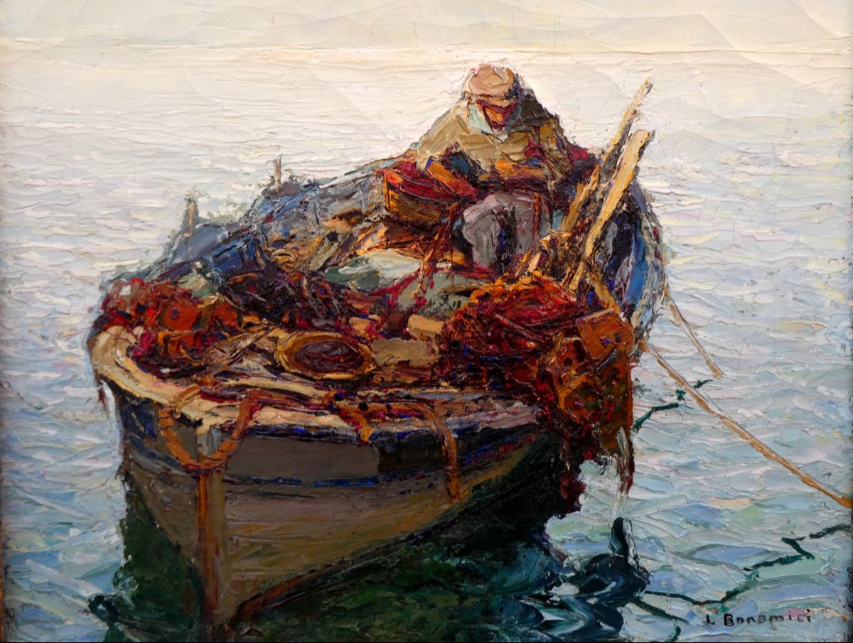 Louis Bonamici (1878-1966) The Fisherman In His Boat-photo-1