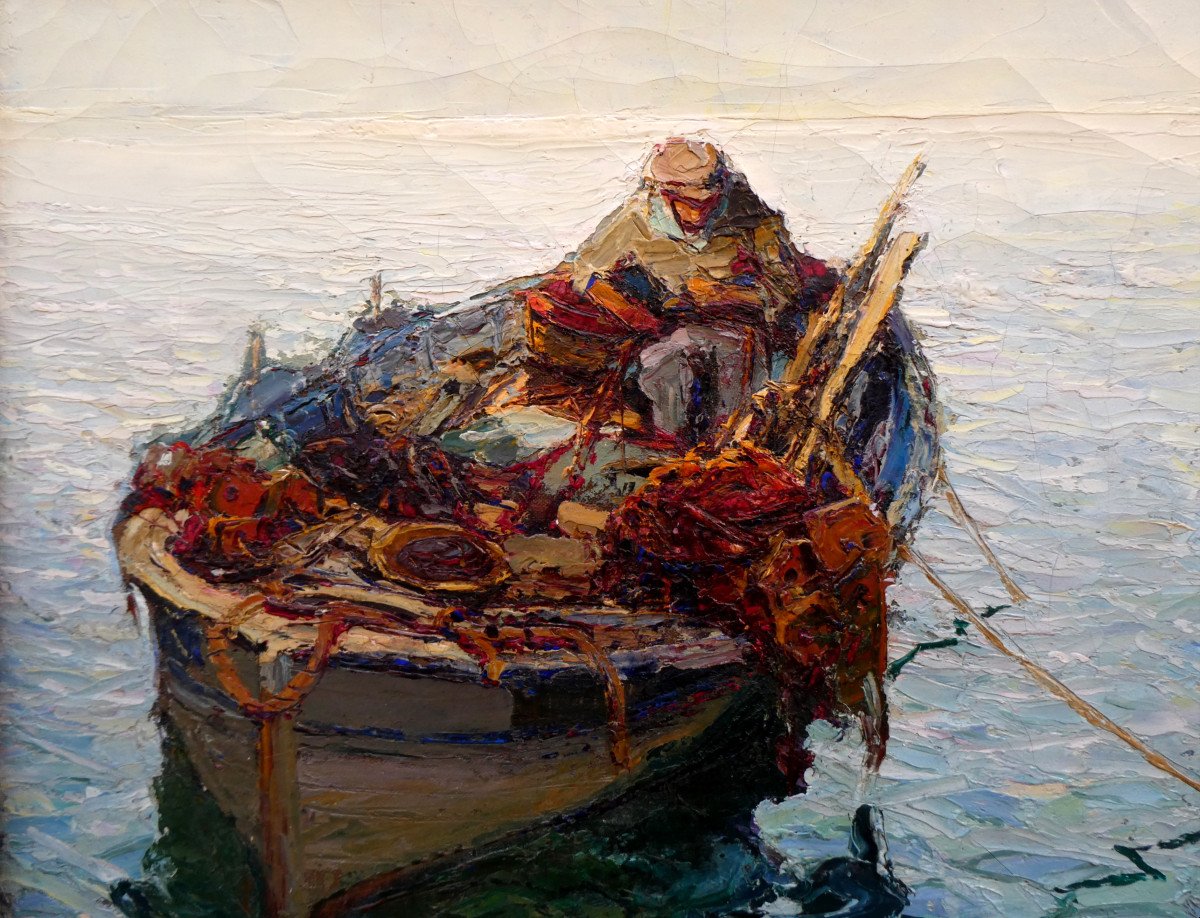 Louis Bonamici (1878-1966) The Fisherman In His Boat-photo-4