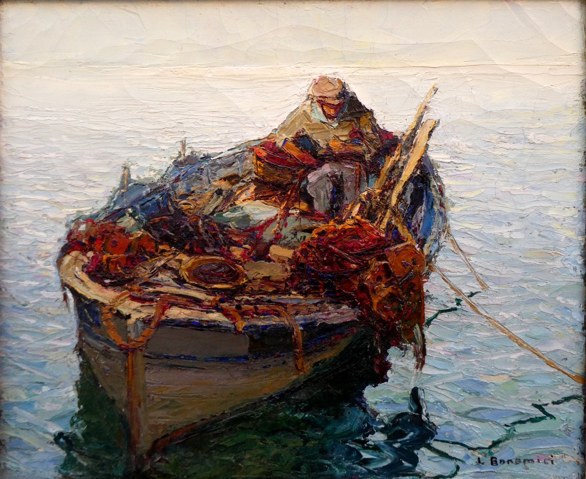 Louis Bonamici (1878-1966) The Fisherman In His Boat-photo-5