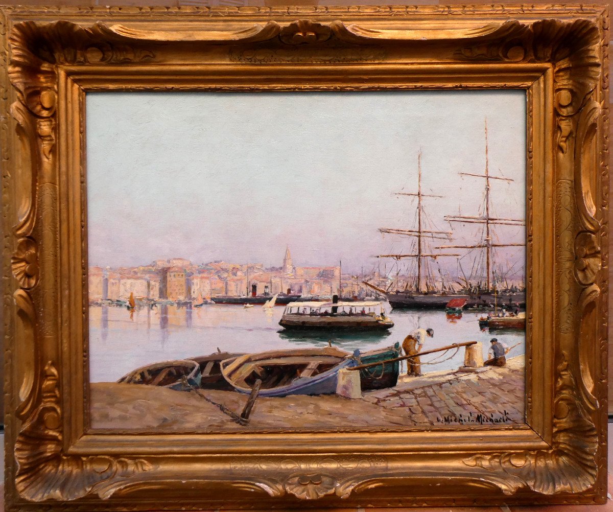 Luigi Michel Michaeli (19th-20th) The Ferry-boat In The Old Port Of Marseille-photo-2