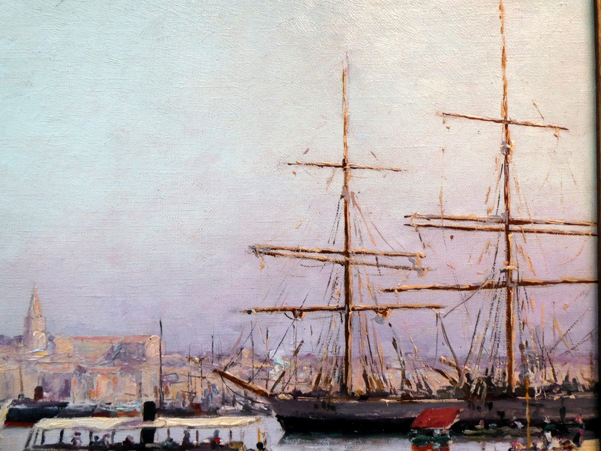 Luigi Michel Michaeli (19th-20th) The Ferry-boat In The Old Port Of Marseille-photo-3