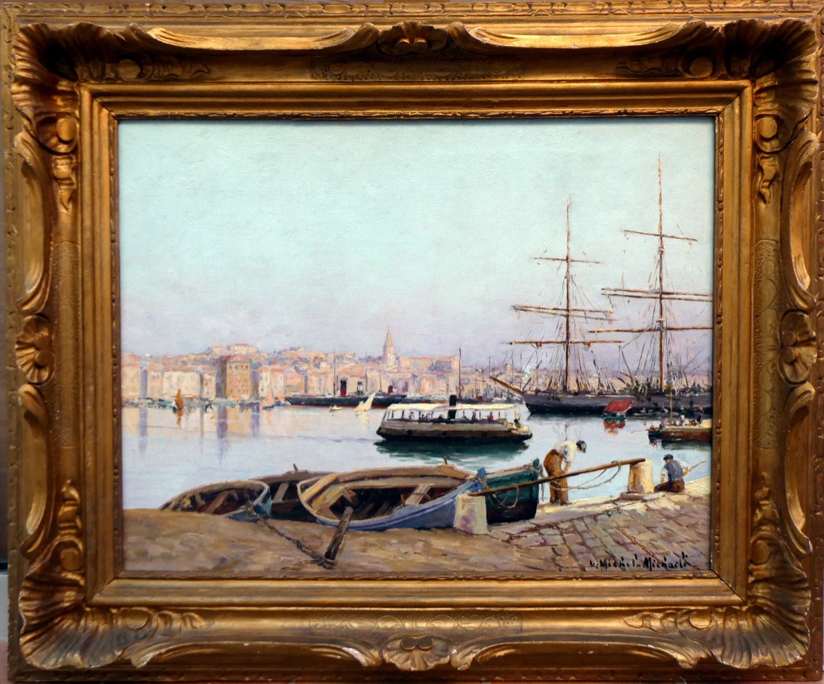 Luigi Michel Michaeli (19th-20th) The Ferry-boat In The Old Port Of Marseille-photo-7