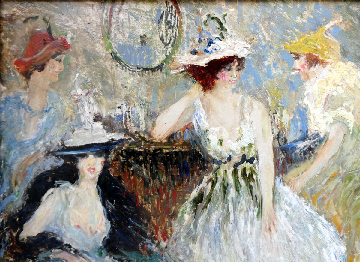 Charles Henri Verbrugghe (1877-1974) Elégantes Au Comptoir d'Un Hotel Parisien-photo-4