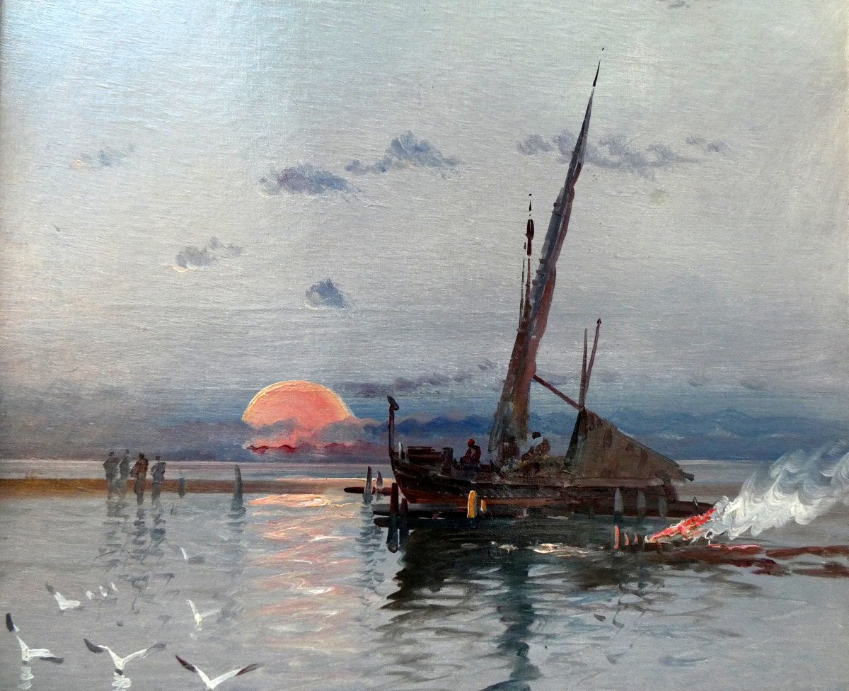 Henri Malfroy Savigny (1895-1944) Fishing Boat At Sunset - Etang De Berre-photo-4