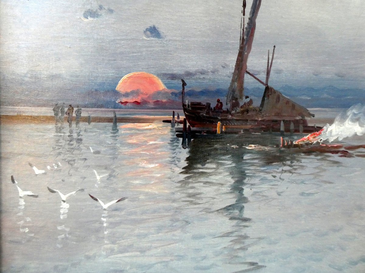 Henri Malfroy Savigny (1895-1944) Fishing Boat At Sunset - Etang De Berre-photo-2