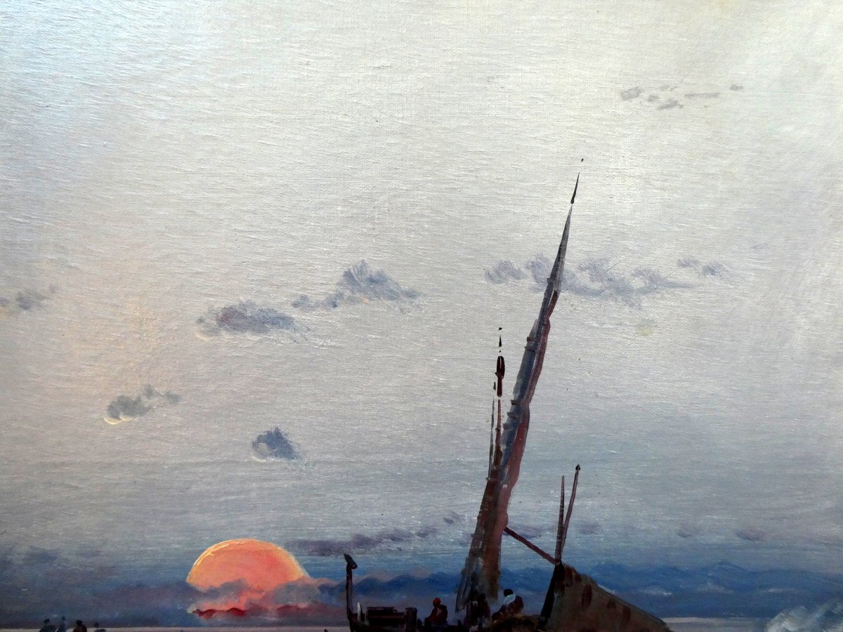 Henri Malfroy Savigny (1895-1944) Fishing Boat At Sunset - Etang De Berre-photo-4