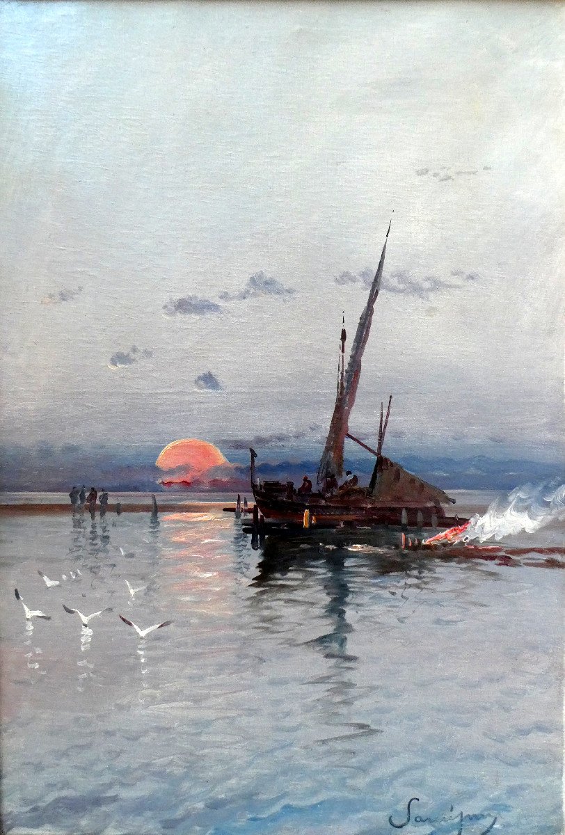 Henri Malfroy Savigny (1895-1944) Fishing Boat At Sunset - Etang De Berre-photo-5