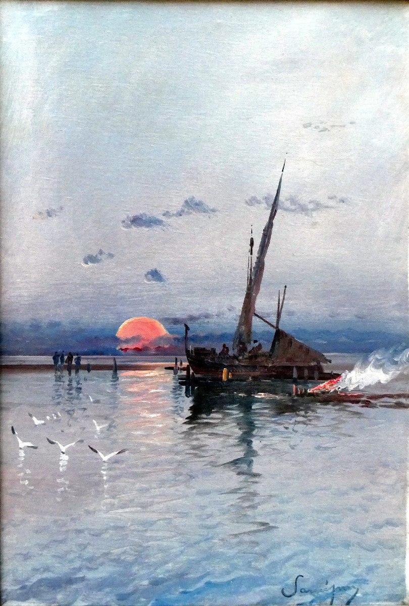 Henri Malfroy Savigny (1895-1944) Fishing Boat At Sunset - Etang De Berre