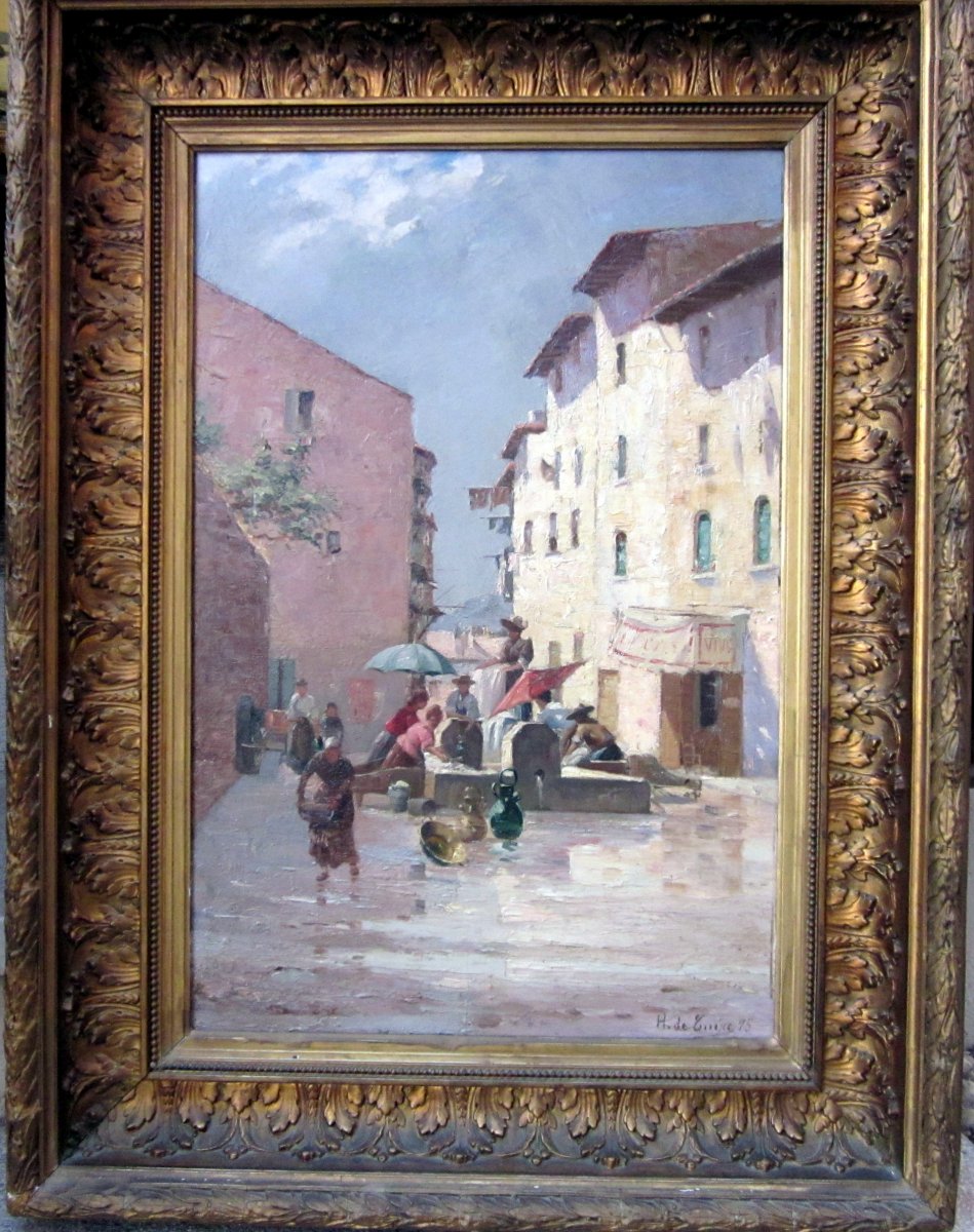 H. De Giuja (19th-20th) The Washerwomen On The Place Du Village In 1895-photo-2