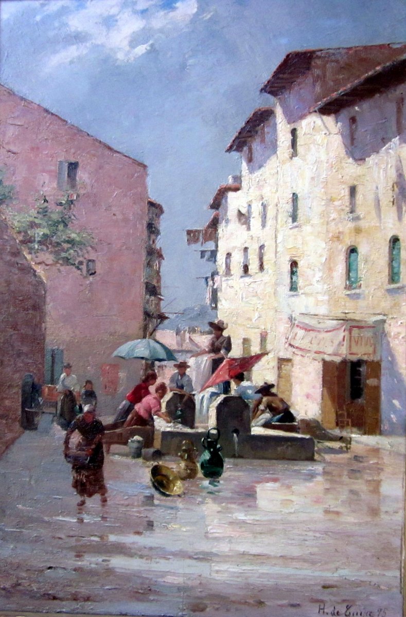 H. De Giuja (19th-20th) The Washerwomen On The Place Du Village In 1895