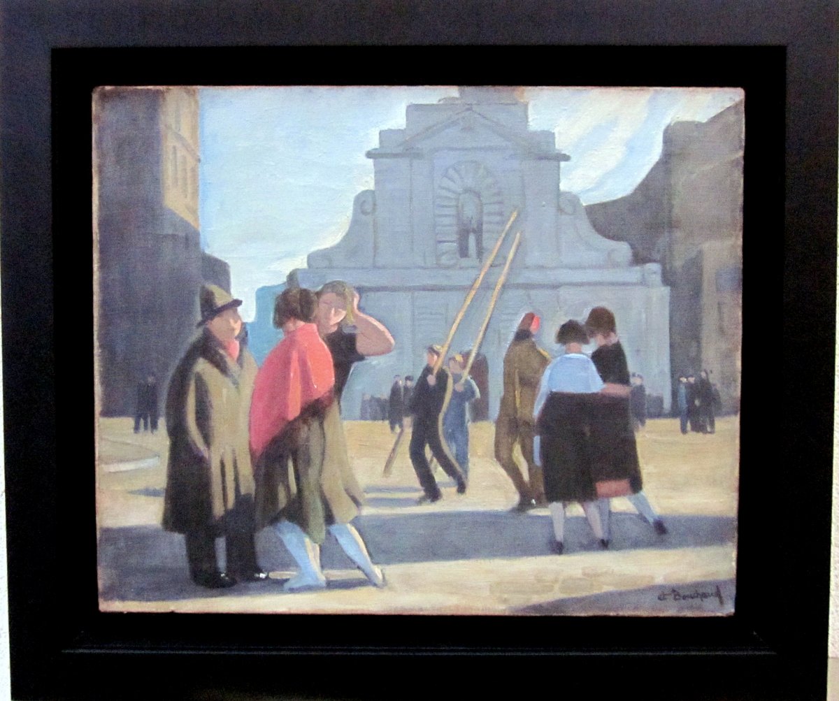 Etienne Bouchaud (1898-1989) Personnages Devant l'Eglise Des Augustins Sur Le Port De Marseille-photo-2