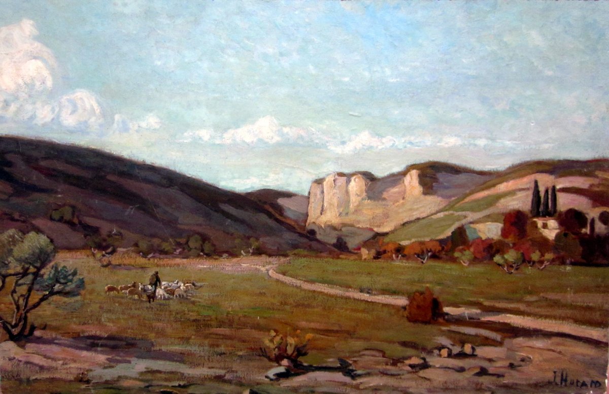 Joseph Hurard (1887-1956) Berger Et Son Troupeau Dans La Vallée Des Baux De Provence