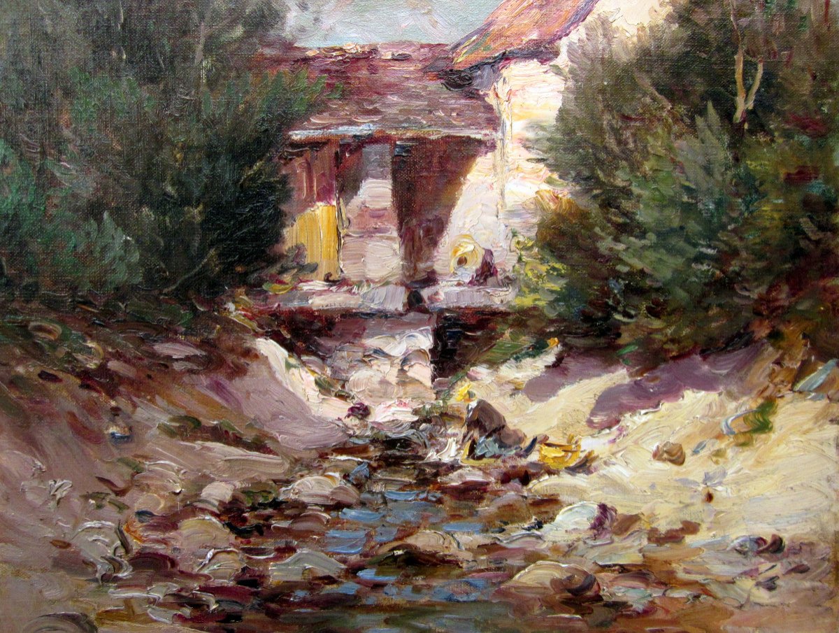 Charles Malfroy (1862-1918) Lavandière Devant Un  Moulin à Saint Thomé Dans l'Ardèche-photo-3