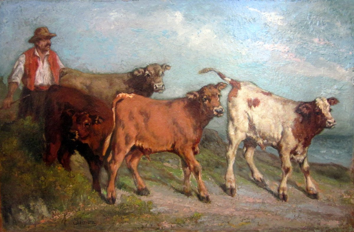 François Simon (1818-1896) The Bouvier Leading His Calves-photo-3