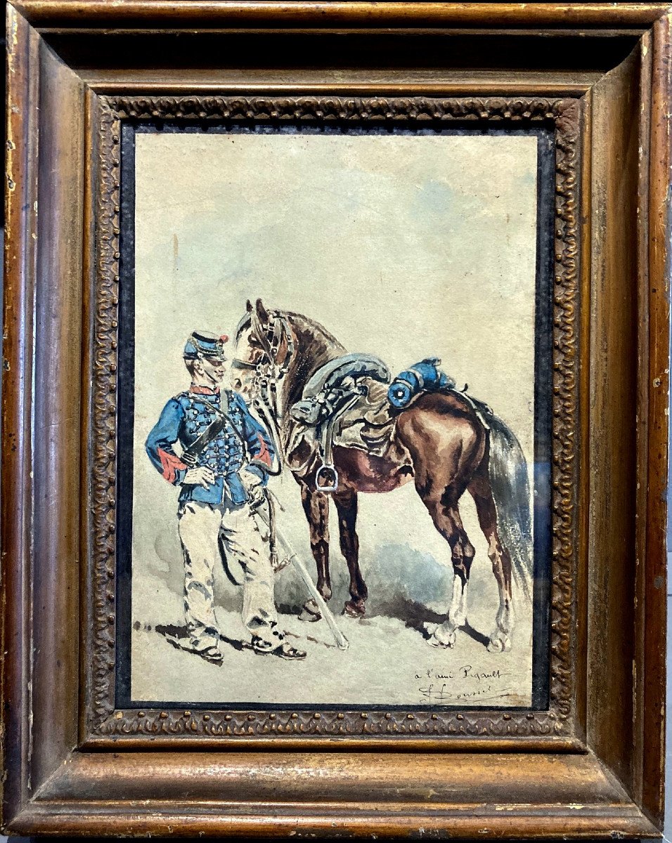 Roussel (19th) The Hussar Soldier - Watercolor-photo-2