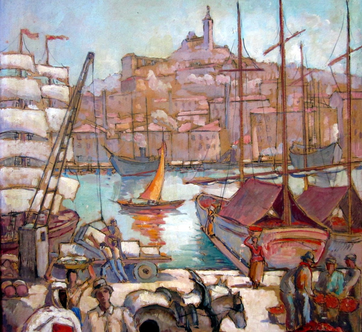 Proantic: Jean Julien (1888-1974) Unloading Ships In The Old Port Of M