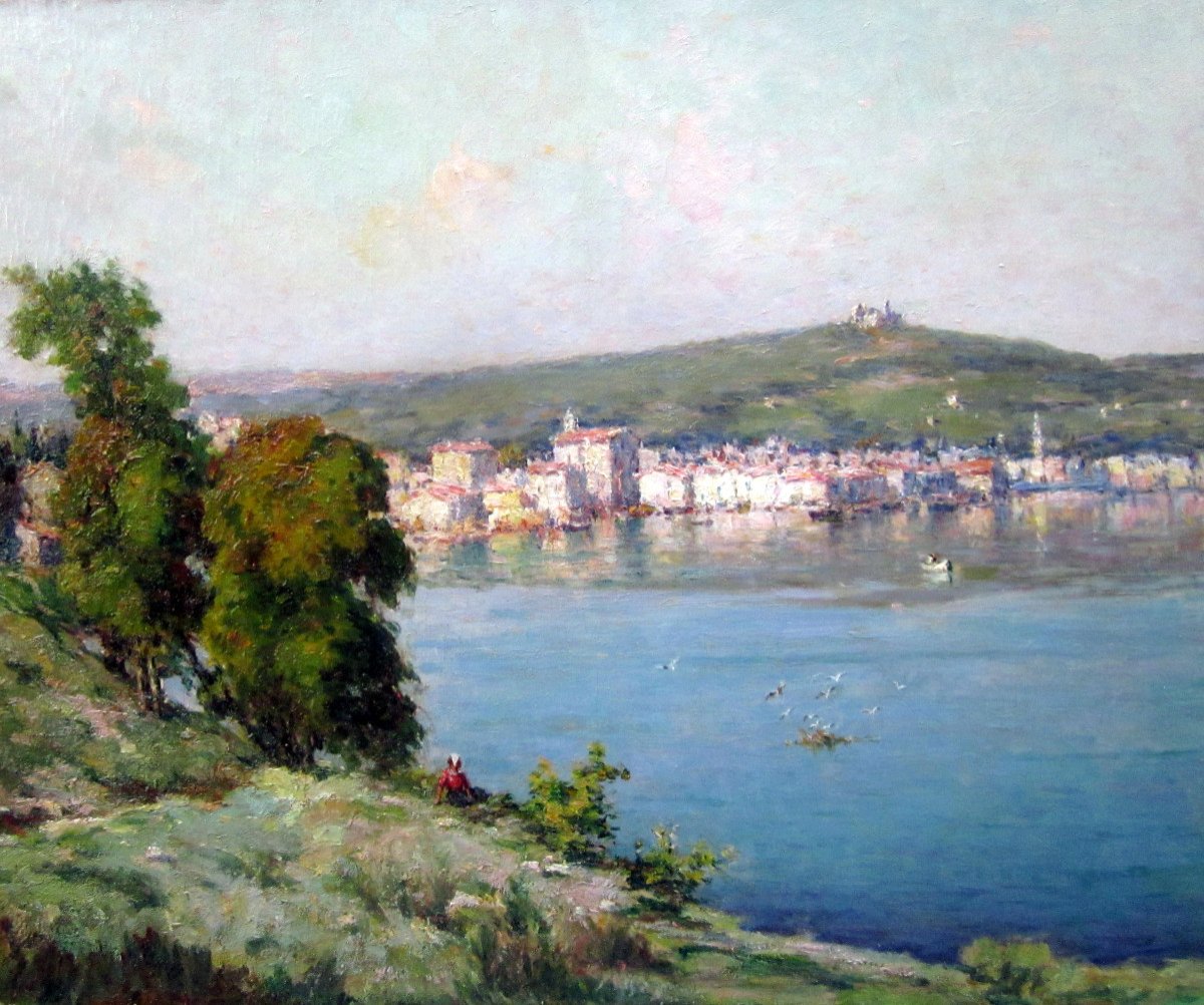 Jules Claverie (1858-1931) Martigues, Jeune Femme Assise Au Bord De l'Etang De Berre-photo-3