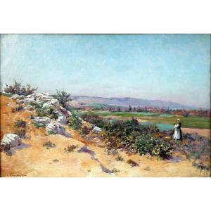 Théophile Décanis (1847-1917) Young Woman In A Provençal Landscape