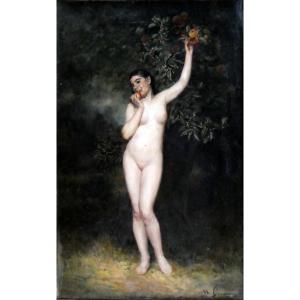 Marius Guindon (1831-1918) Eve Croquant Le Fruit Défendu