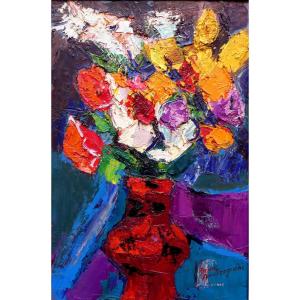 Pierre Ambrogiani (1907-1985) Bouquet Au Vase Rouge