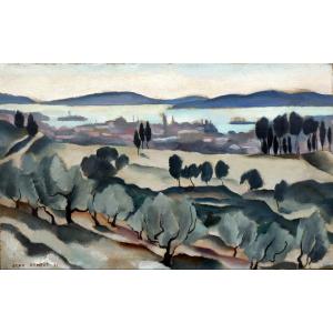 Jean Berque (1896-1954) Vue Plongeante Sur La Rade De Toulon en 1927